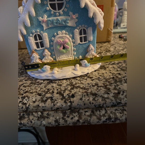8.5” Peace Blue and White Valerie Parr Gingerbread House - Picture 9 of 12